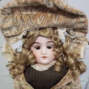 Vintage Bisque Doll W/jointed Leather Torso/thighs, Knit Socks And Vintage Dress